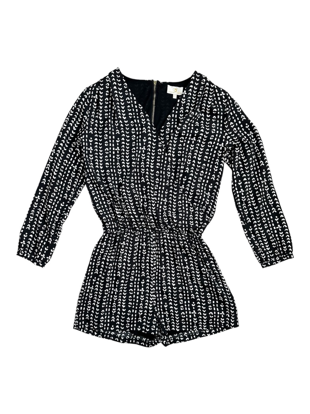 COLLECTIVE CONCEPTS Women’s Geometric Black & White Long Sleeve Romper Zip S